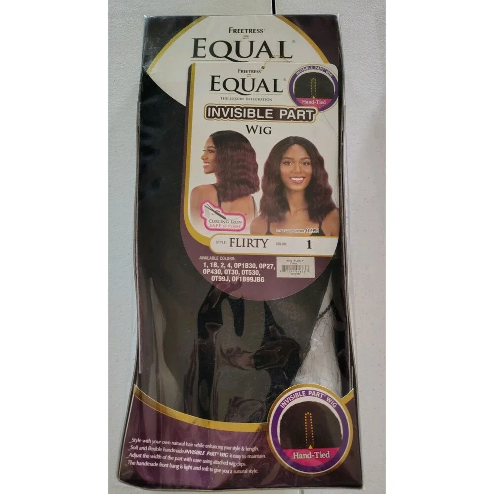 Freetress Equal Flirty Invisible Part‎ Wig Color 1 Black Hand-Tied Heat Safe NWT